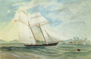 ファームコーブとフォートマッコーリー、前景には帆船、1859-68年
